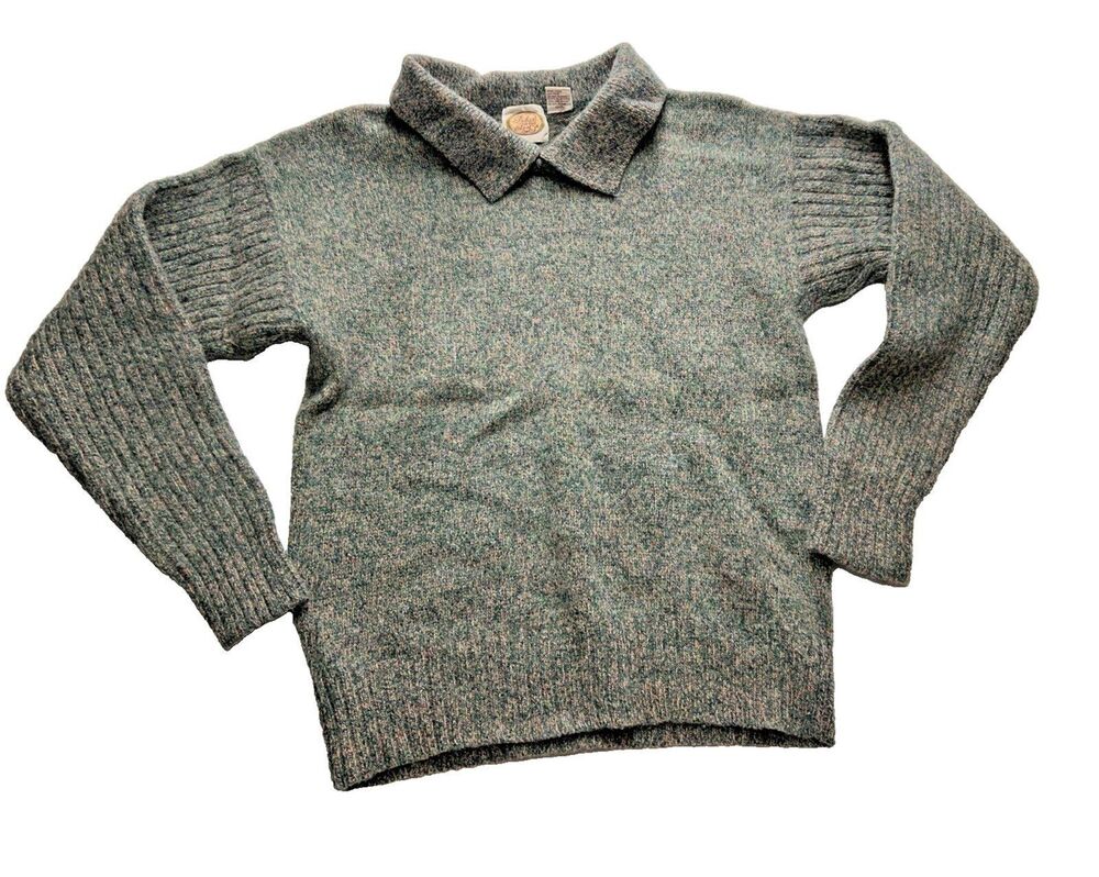 VTG Picket & Post 100% Shetland Wool Green Gray Pink Speckled Sweater Women's L